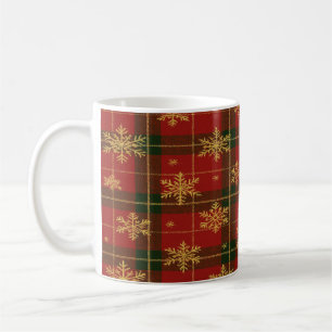 Caneca De Café Xadrez Vermelho Clássico com Flocos de Neve Dourad