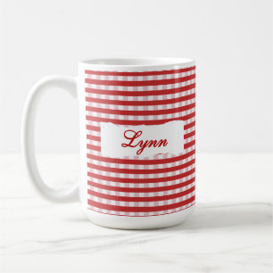 Caneca De Café Xadrez Vermelho Clássico com Nome Personalizado