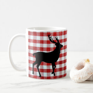 Caneca De Café Xadrez vermelho com veado preto