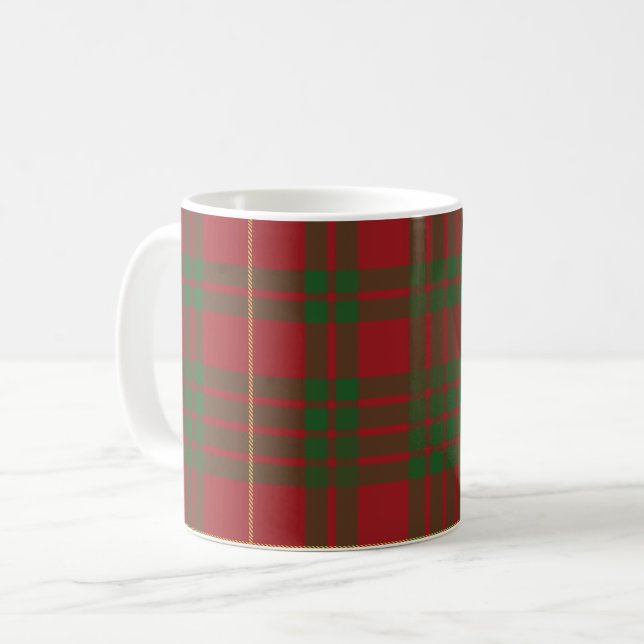 Caneca De Café Xadrez Vermelho Verde Plaid Escocês Clan MacTavish (Frente Esquerda)