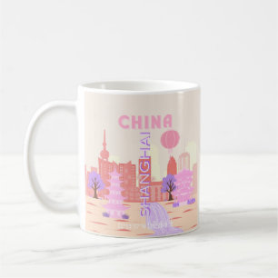Caneca De Café Xangai China Pastel Viagem Arte