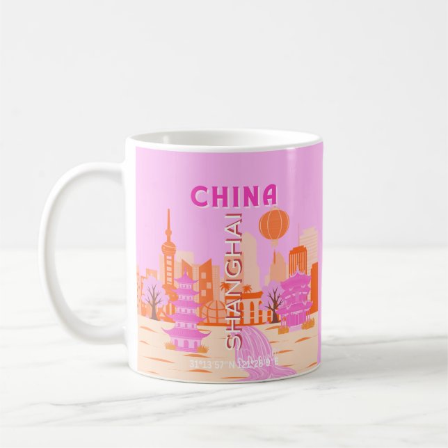 Caneca De Café Xangai China Viagem Arte Rosa (Esquerda)