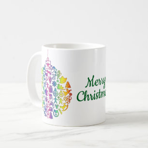 Caneca De Café Xmas - Bola em árvore com ícones de Natal 1