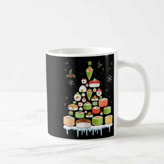Caneca De Café Xmas Japanese Sushi Christmas Tree Holiday Pajama  (Direita)