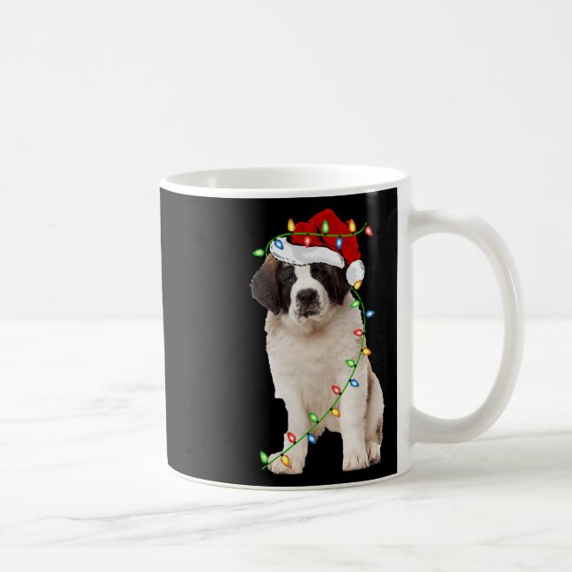 Caneca De Café Xmas Lights Santa Hat Santo Bernard Dog Natal (Direita)