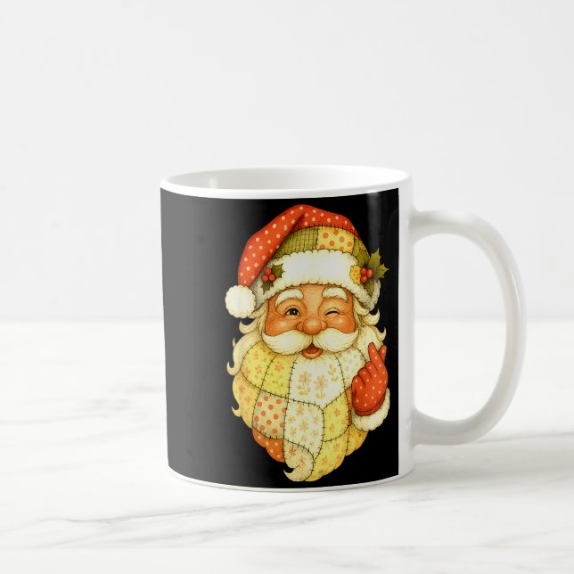Caneca De Café Xmas Patchwork Papai Noel Natal Camiseta Divertida (Direita)