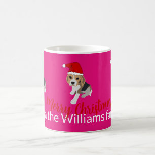 CANECA DE CAFÉ XMAS PUPPY IN RED SANTA HAT PERSONALIZADO DOG BEAG
