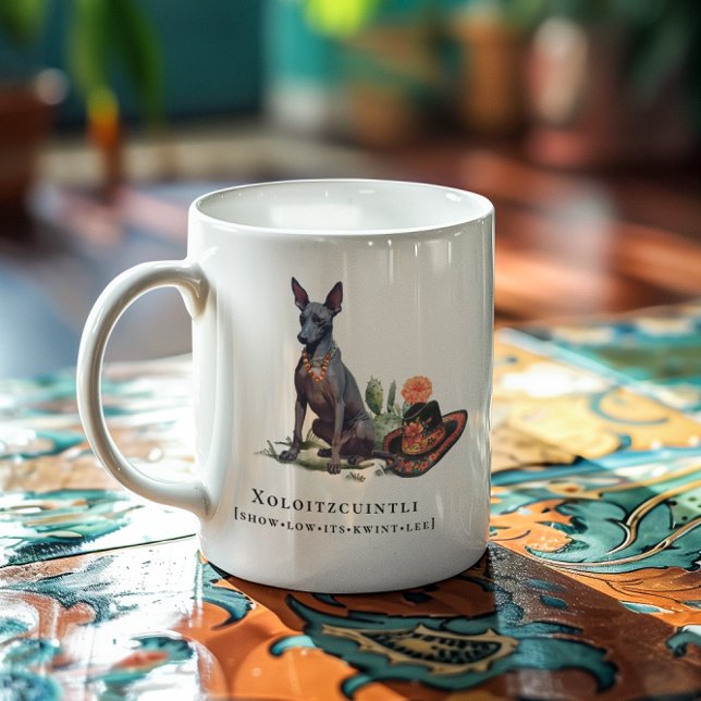 Caneca De Café Xoloitzcuintli | Aquarela Cão Sem Pelo Mexicano (Criador carregado)