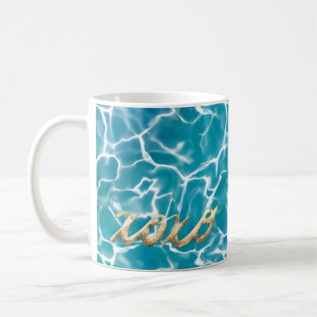 Caneca De Café XOXO Beijando a Água do Mar Azul (Esquerda)