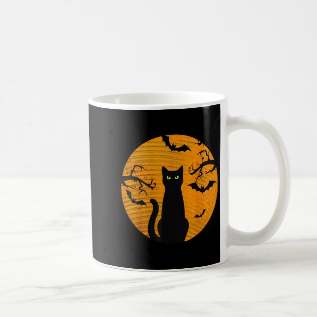 Caneca De Café Y Christmas Cat Costume Retro Cat Moon Black Cat  (Direita)