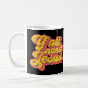 Caneca De Café Yall Need Jesus Christian Retro 70s Bíblia Cristo