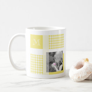 Caneca De Café Yellow Add Your Photo Gingham Modern Monograma