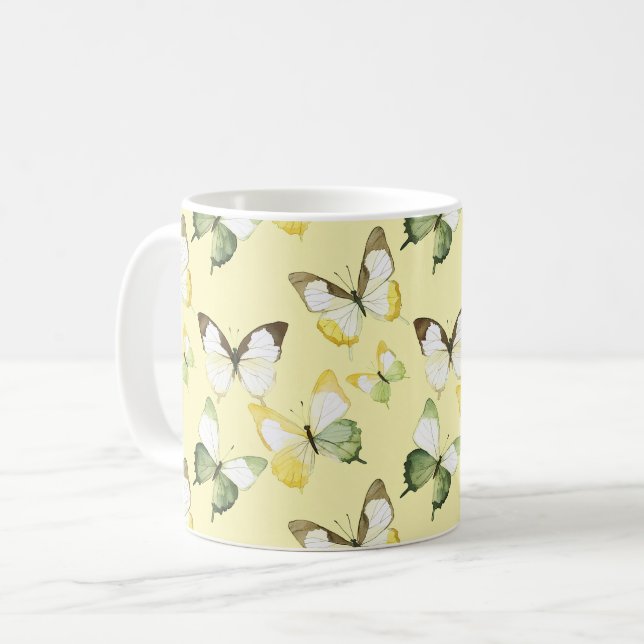 Caneca De Café Yellow Green Butterflies (Frente Esquerda)