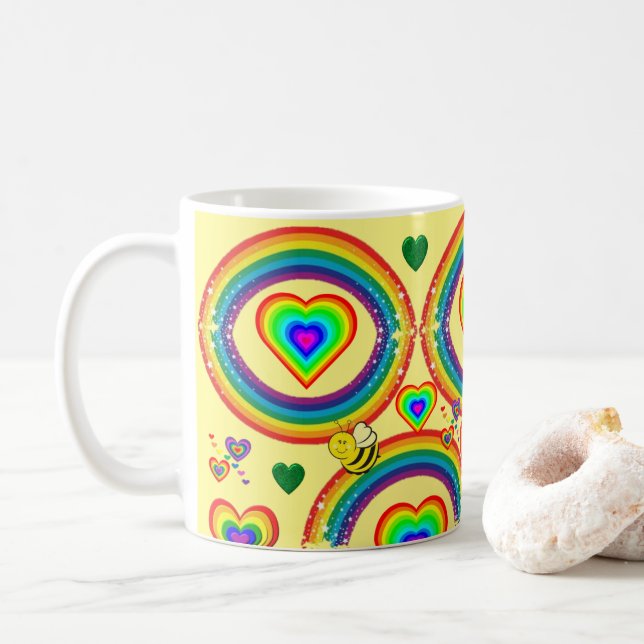 Caneca De Café Yellow Rainbow Bumblebee Mug (Com Donut)