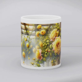 Caneca De Café Yellow Roses Watercolor Garden