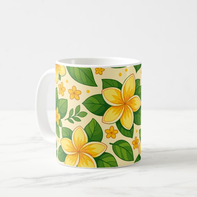 Caneca De Café Yellow Tropical Flowers with Lush Green Leaves (Frente Esquerda)