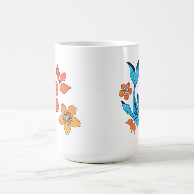 Caneca De Café Yin Yang Flower Koi Fish Blue (Centro)
