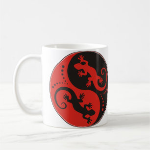 Caneca De Café YIN & YANG Geckos preto vermelho + sua ideia de fu