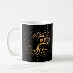 Caneca De Café Yin Yang Tree of life - Fluorite e Dourado