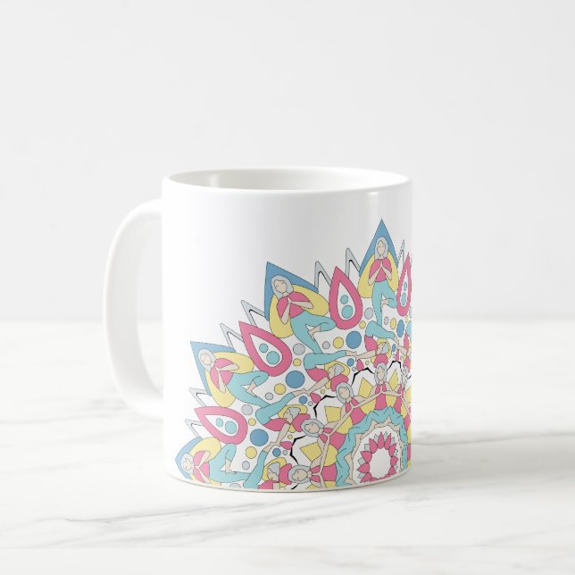 Caneca De Café Yoga Mandala with Three Poses Pattern (Frente Esquerda)