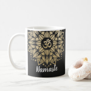 Caneca De Café Yoga Meditation Instrutor Dourado Mandala Om Símbo