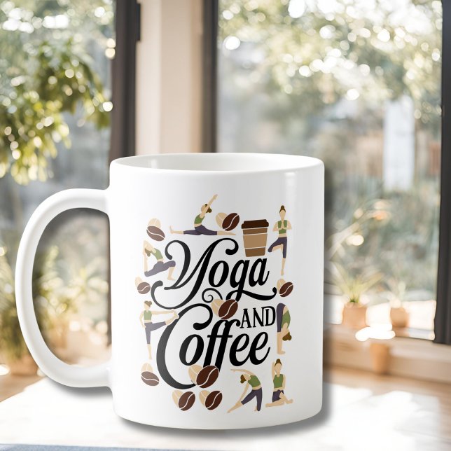 Caneca De Café Yoga Pose e Boho Abstrato Typografia (Criador carregado)