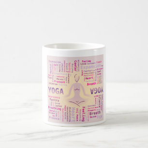 Caneca De Café Yoga Word Cloud Pink e Yellow Colors