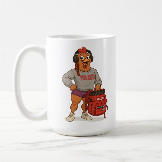 Caneca De Café Yolked Gym Hen – Funny Chicken Fitness Workout Des (Esquerda)