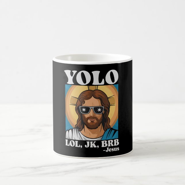Caneca De Café YOLO LOL JK BRB Jesus Páscoa engraçada (Centro)