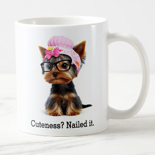 Caneca De Café Yorkie Adorável com Beanie Rosa