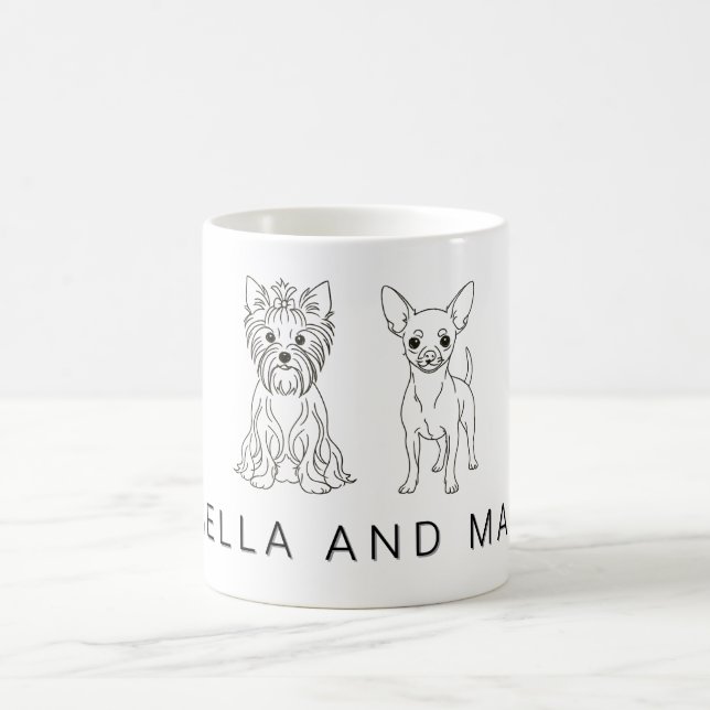 Caneca De Café Yorkie & Chihuahua Minimalista com Nome Personaliz (Centro)