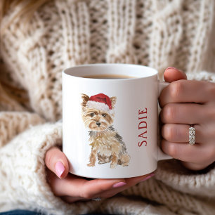 Caneca De Café Yorkie com Natal Hat Holiday