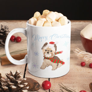 Caneca De Café Yorkie De Natal Adorável Em Santa Hat Flocos De Ne