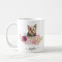 Yorkie Personalizado Nome Floral Café Mug