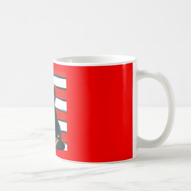 Caneca De Café Yorkie Poo Vermelho, Branco e Azul (Direita)