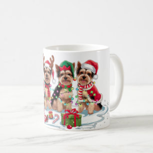Caneca De Café Yorkie Santa, que chifre as luzes de Natal