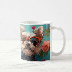 Caneca De Café Yorkshire Terrier com Dia de os namorados de Rosas