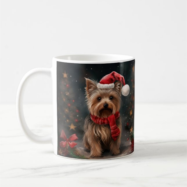Caneca De Café Yorkshire Terrier Dog no Natal da neve (Esquerda)