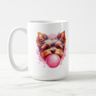 Caneca De Café Yorkshire Terrier Dog w Pink Bublegum Watercolor