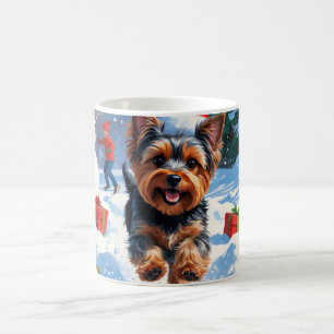 Caneca De Café Yorkshire Terrier na Neve com Chapéu de Natal
