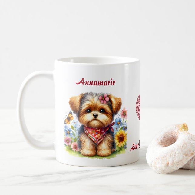 Caneca De Café Yorkshire Terrier Nome Personalizado Te Amo Fur-ev (Com Donut)