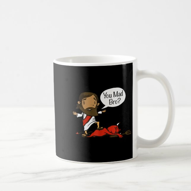 Caneca De Café You Mad Bro - Funny Christian Jesus And Devil  (Direita)
