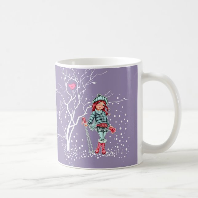Caneca De Café Young Girl Skier | Presente de Natal de Nome Perso (Direita)