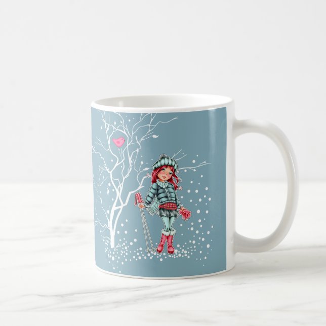 Caneca De Café Young Girl Skier | Presente de Natal de Nome Perso (Direita)