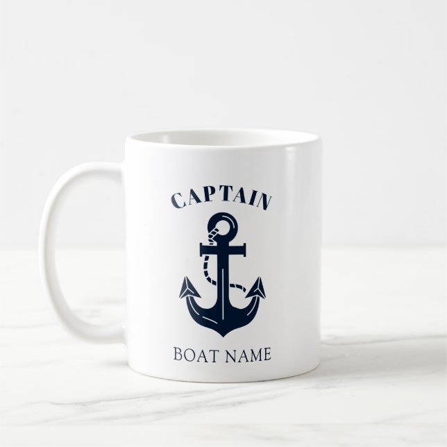 Caneca De Café Your Boat Name Anchor Blue Captain (Esquerda)
