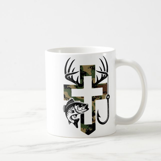 Caneca De Café Youth Camo Faith Hunting Fishing Cross Hook Christ (Direita)