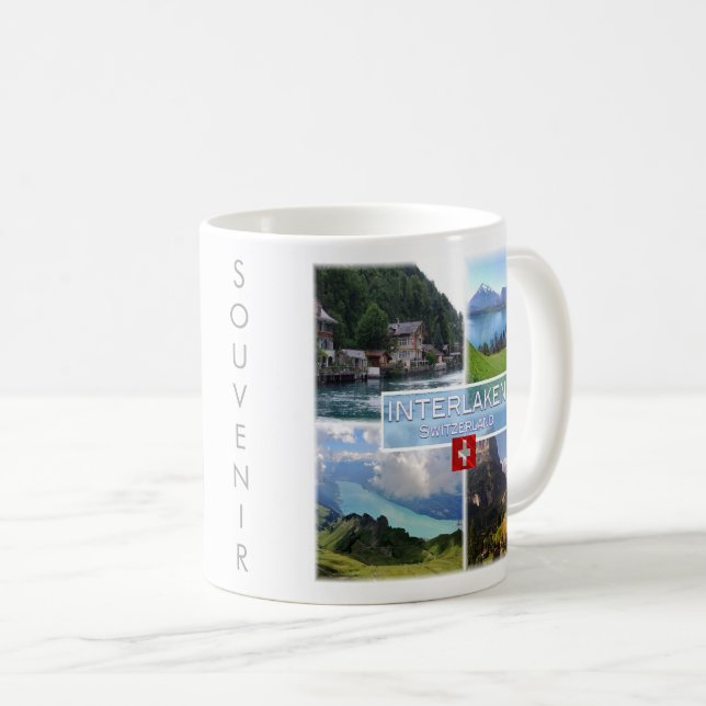 Caneca De Café zCH051 INTERLAKEN Lake Thun Thunerse Swiss, (Frente Esquerda)
