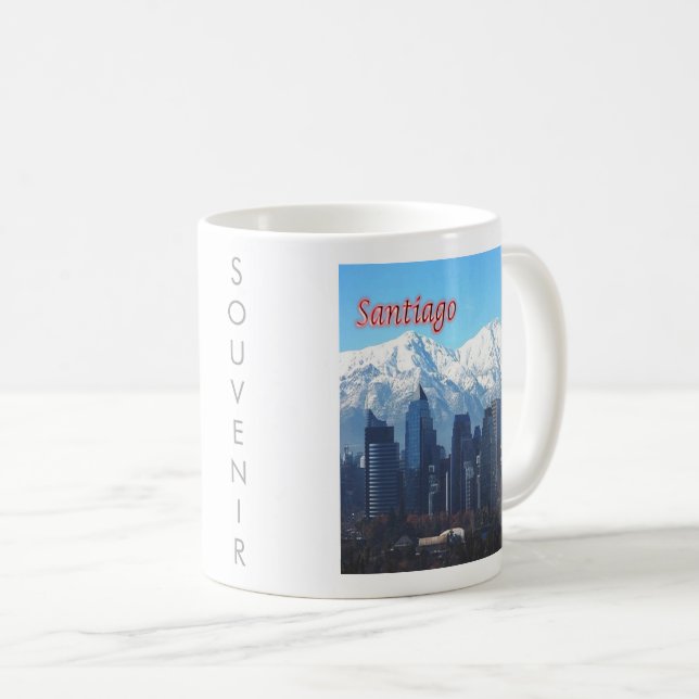 Caneca De Café zCL018 SANTIAGO Skyline, América, (Frente Esquerda)