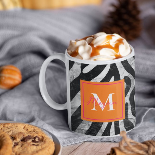 Caneca De Café Zebra Artística Stripe Laranja e Na moda Rosa Quen (Criador carregado)