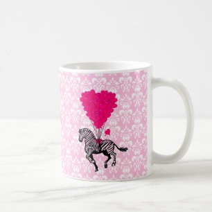 Caneca De Café Zebra do vintage & balões cor-de-rosa do coraçã